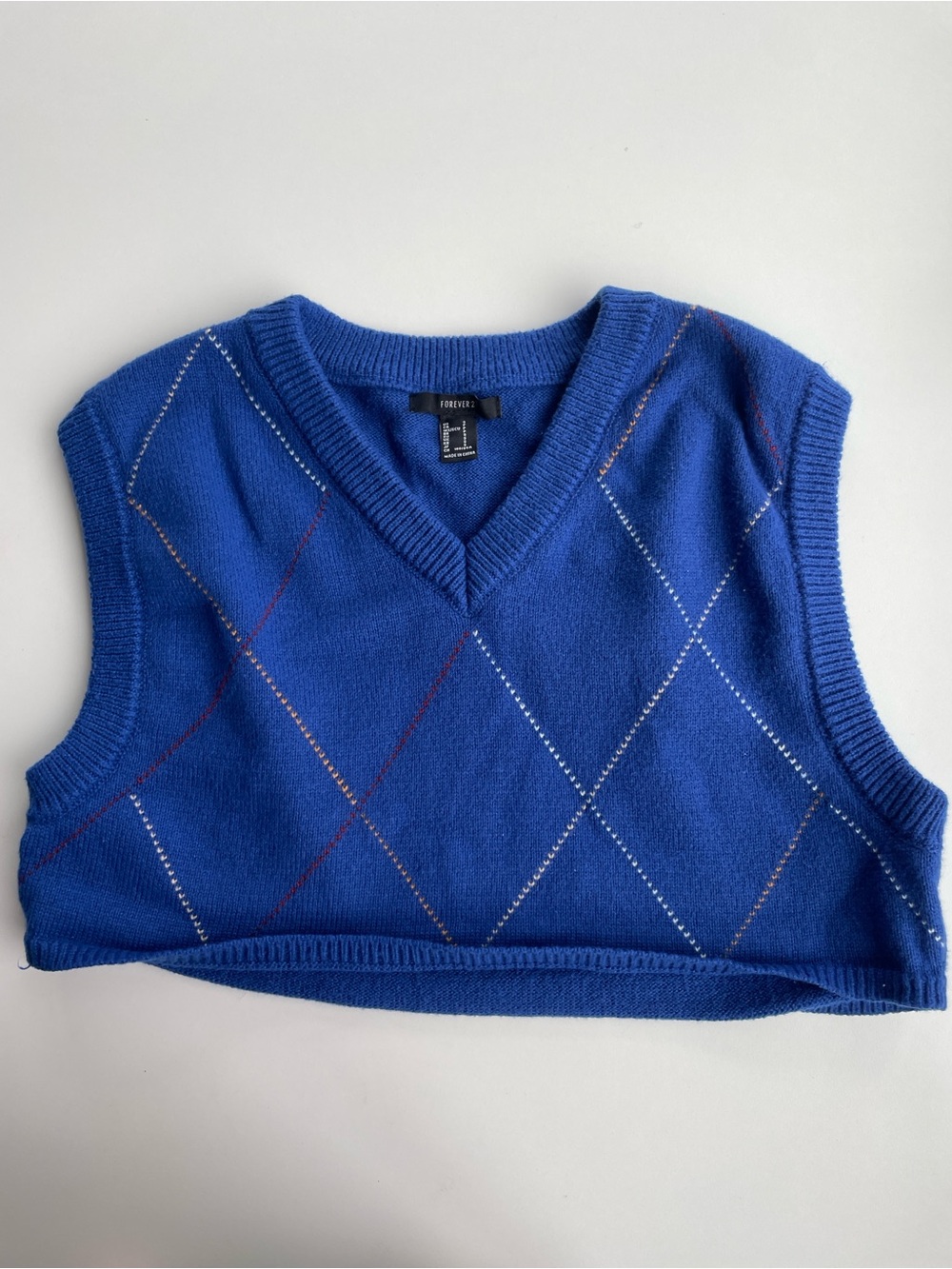 Forever 21 Royal Blue Argyle V-Neck Sweater Vest